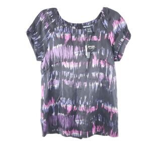 NWT Women's Kensie 100% Silk Top Shirt Size XS Black Pink Short Sleeves
